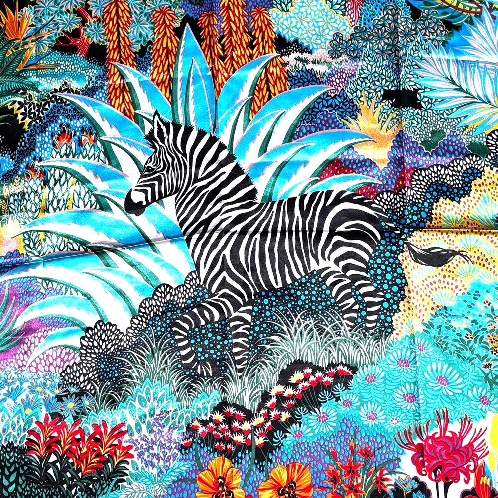 Square zebra scarf silky satin polyester jungle print multicolor black & white - Picture 2 of 10